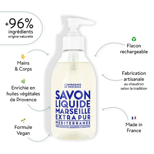 Compagnie de Provence Savon de Marseille Extra Pure Liquid Soap Mediterranean Sea 338 fl oz Plastic Bottle Refill