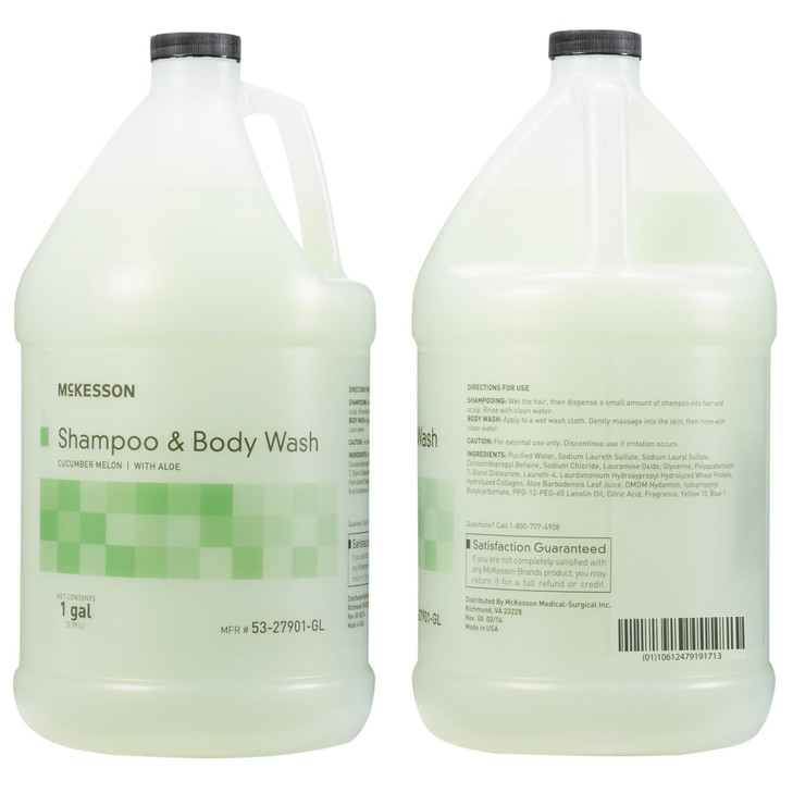 McKesson Body Wash and Shampoo 1 Gallon Bulk Refill Full Body Wash with Aloe Cucumber Melon Scent Sensitive Skin Hair 2i
