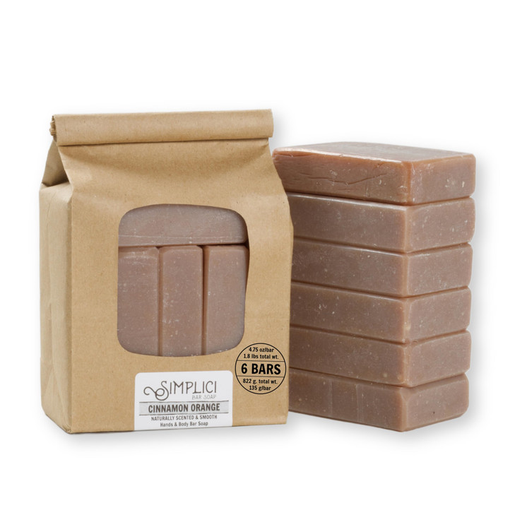 Simplici Cinnamon Orange Natural Soap smooth pure essential oils 6 Bar Value Bag Palm Free