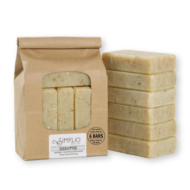 Simplici Eucalyptus Natural Soap exfoliating pure essential oils 6 Bar Value Bag Palm Free