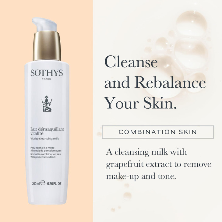 SOTHYS Vitality Cleansing Milk Refreshing Daily Face Cleanser Hydrating Grapefruit Extract for Normal or Combination Ski