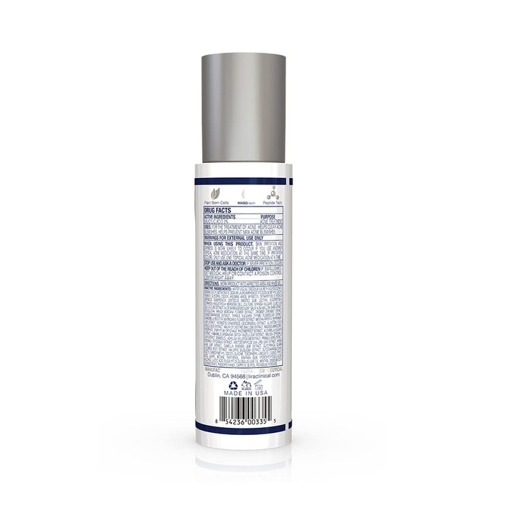 Lira Clinical ICE Sal Cleanser Salicylic Acid Face Wash with Plant Stem Cells Echinacea and Peptides Cooling Exfoliating
