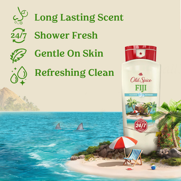 Old Spice Cleansing Body Wash for Men 247 Shower Fresh with Lasting Scent Cleanse Refresh Gentle on Skin Vitamin B3 Fiji