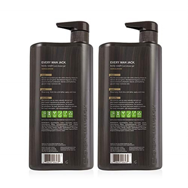 Every Man Jack Mens Sandalwood Body Wash for All Skin Types Cleanse Nourish and Hydrate Your Skin with Naturally Derived
