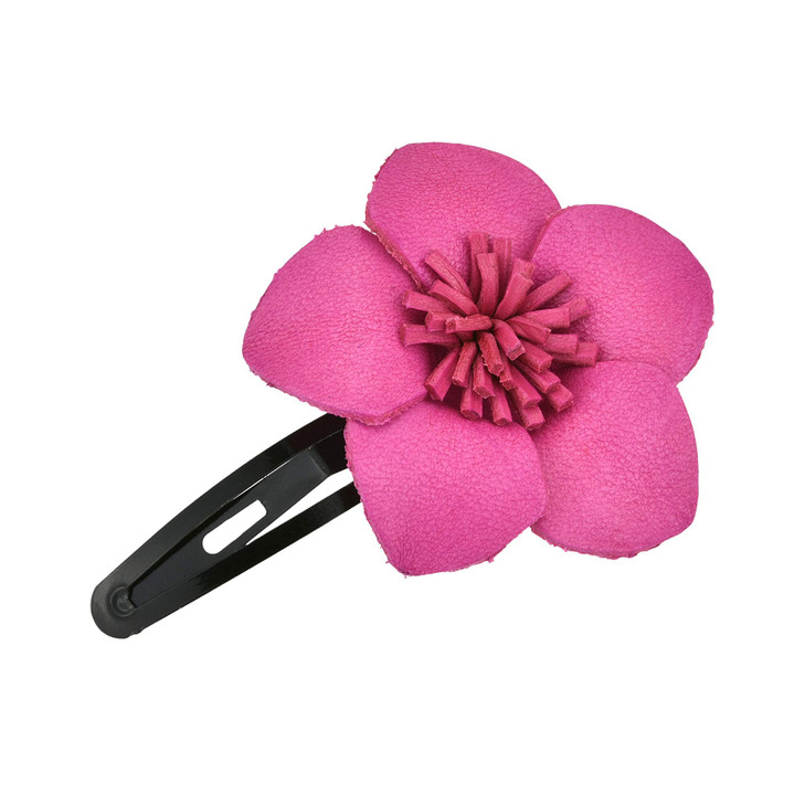 AeraVida Cute and Colorful Fuschia Pink Tropical Flower Leather Hair Clip |Flower Hair Clip | Hair Clip Accessories | Leather Hair Clips for Women | online at globaldelivered