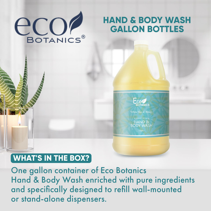 Terra Pure 1Shoppe Eco Botanics Natural Hand and Body Wash with Raw Honey White Tea Gallon Jug Bulk Toiletries for Airbn