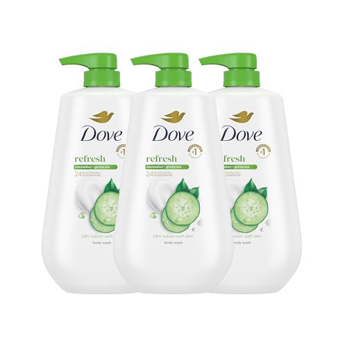 Dove Body Wash with Pump 3 Count Refresh Cucumber and Green Tea for 24hr LotionSoft Skin Moisturizing Skin Cleanser with