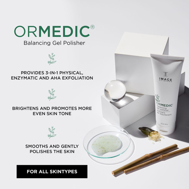 IMAGE Skincare ORMEDIC Balancing Gel Polisher Daily Facial Cleanser to Smooth Brighten Refine Skin with a Blend of Natur