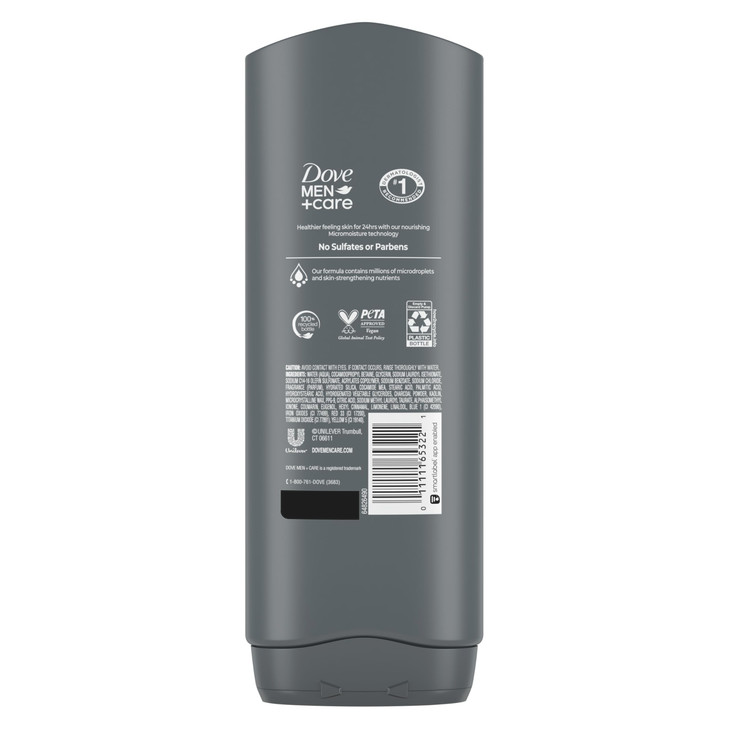 DOVE MEN CARE Body and Face Wash 4 Count Purifying Charcoal Clay Body Wash for Men with 24Hour Nourishing Micromoisture