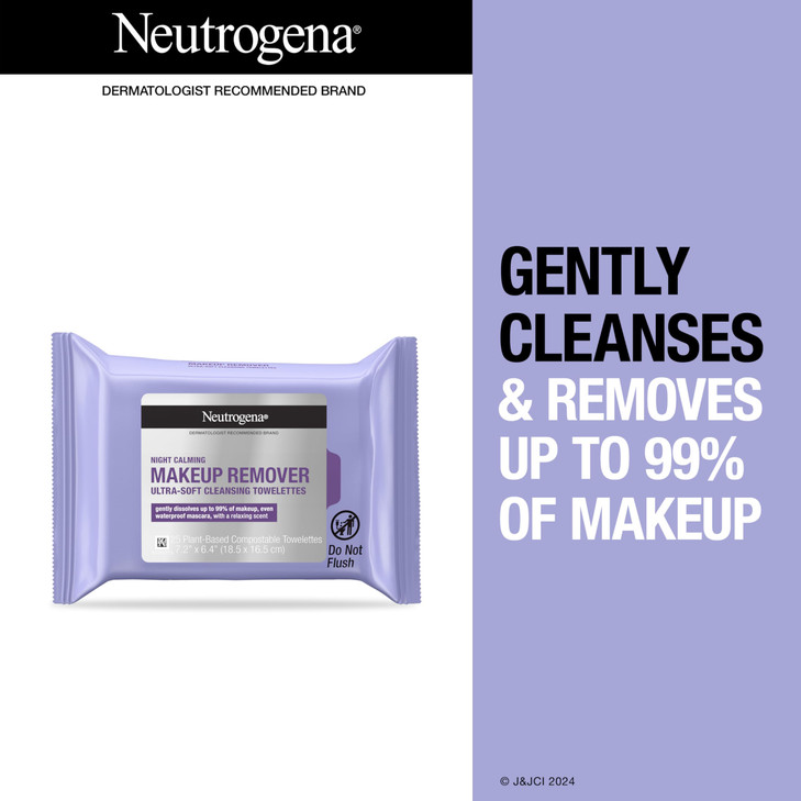 Neutrogena Night Calming Cleansing Makeup Remover Face Wipes Nighttime Facial Towelettes to Remove Sweat Dirt makeup Lea