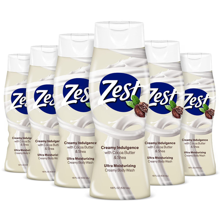 Zest Body Wash Cocoa Butter Shea Moisturizing 18 Ounce Pack of 6