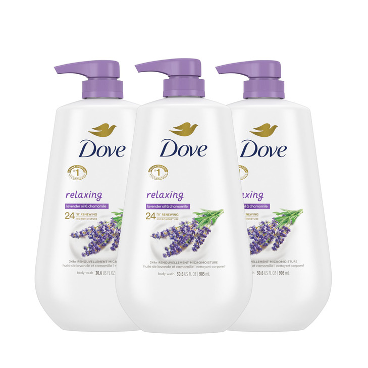 Dove Body Wash with Pump Relaxing Lavender Oil Chamomile 3 Count for Renewed HealthyLooking Skin Gentle Skin Cleanser wi