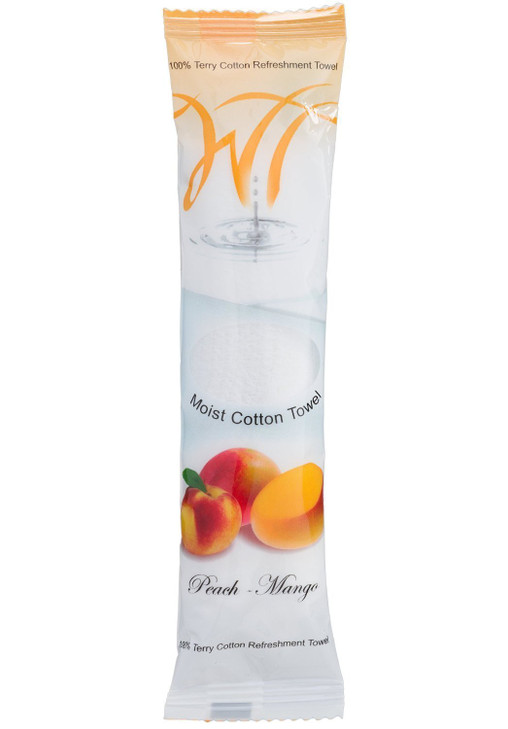 WT WHITE TOWEL SERVICES 9 x 9 inch Moist Cotton Towel Individually Wrapped PeachMango Scent Case of 50