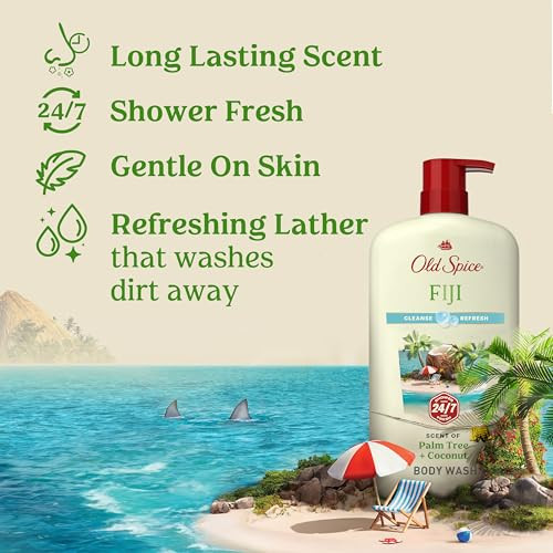Old Spice Body Wash for Men 247 Shower Fresh with Lasting Scent Cleanse Refresh Gentle on Skin Vitamin B3 Fiji with Palm
