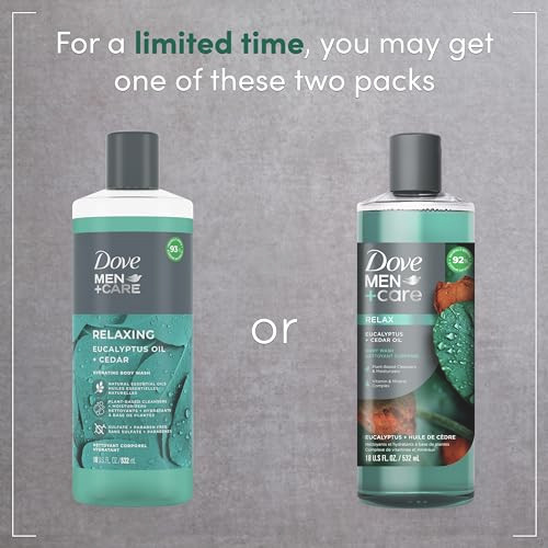 DOVE MEN CARE Body 4 Count Wash Eucalyptus Cedar Oil to Rebuild Skin in the Shower with PlantBased Cleansers and Moistur