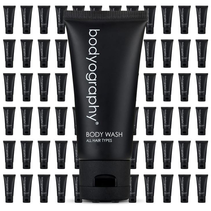 World Amenities Bodyography Bulk Body Wash 50 Count 14oz Lavender Peppermint Mini Travel Size Toiletries 100 Recyclable