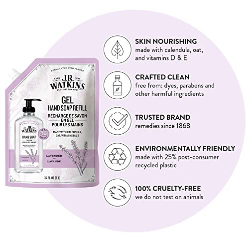 JR Watkins Gel Hand Soap Refill Moisturizing Hand Wash AlcoholFree CrueltyFree Lavender 34 Fl Oz Pack of 3