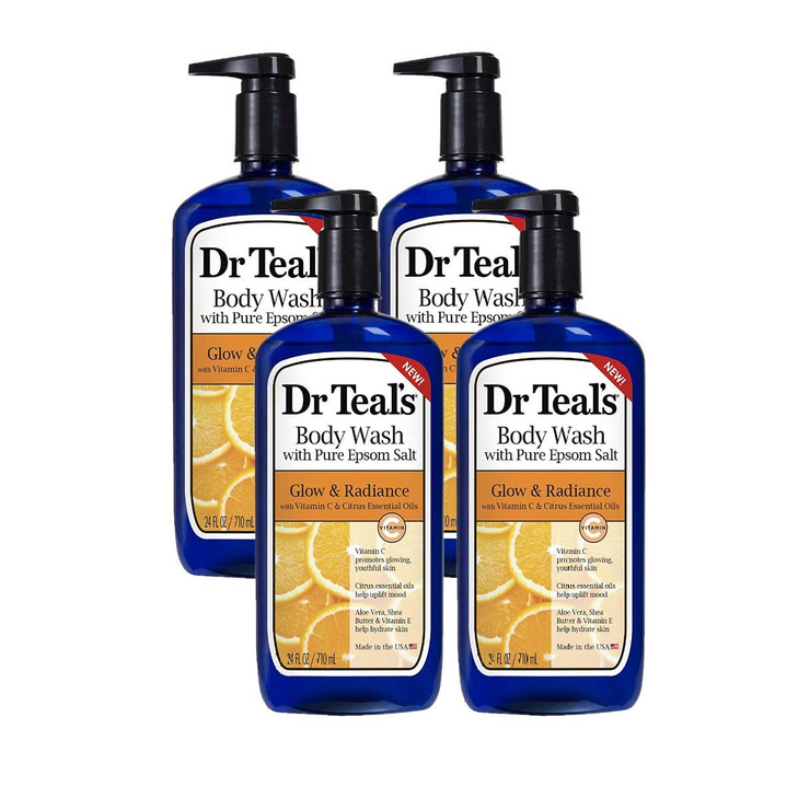 Dr Teals Glow Radiance with Vitamin C Citrus Essential Oils Body Wash 24oz Pack of 4