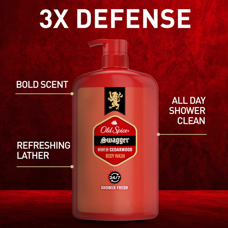 Old Spice Body Wash for Men Refreshing 3X Defense 247 Shower Fresh with Long Lasting Scent Red Collection Swagger with C