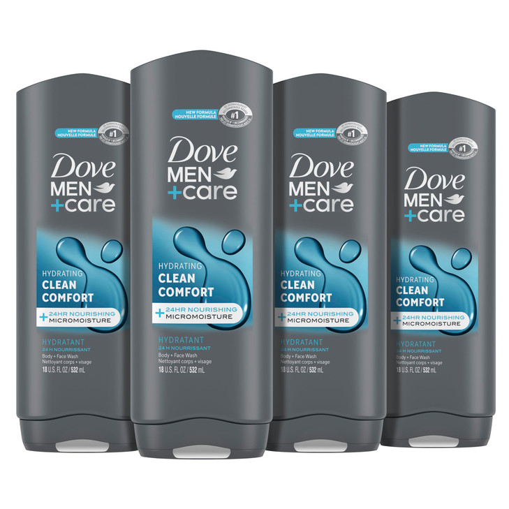 DOVE MEN CARE Body and Face Wash Clean Comfort 4 Count for Healthier and Stronger Skin Effectively Washes Away Bacteria