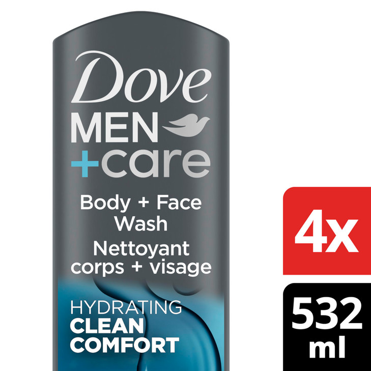 DOVE MEN CARE Body and Face Wash Clean Comfort 4 Count for Healthier and Stronger Skin Effectively Washes Away Bacteria