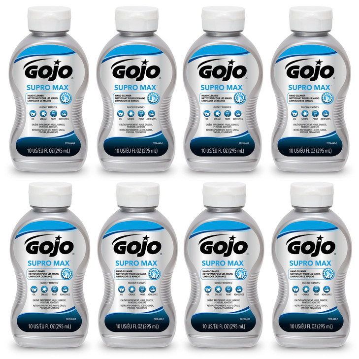 GOJO SUPRO MAX Hand Cleaner 10 fl oz Heavy Duty Hand Cleaner Squeeze Bottle Pack of 8 727808