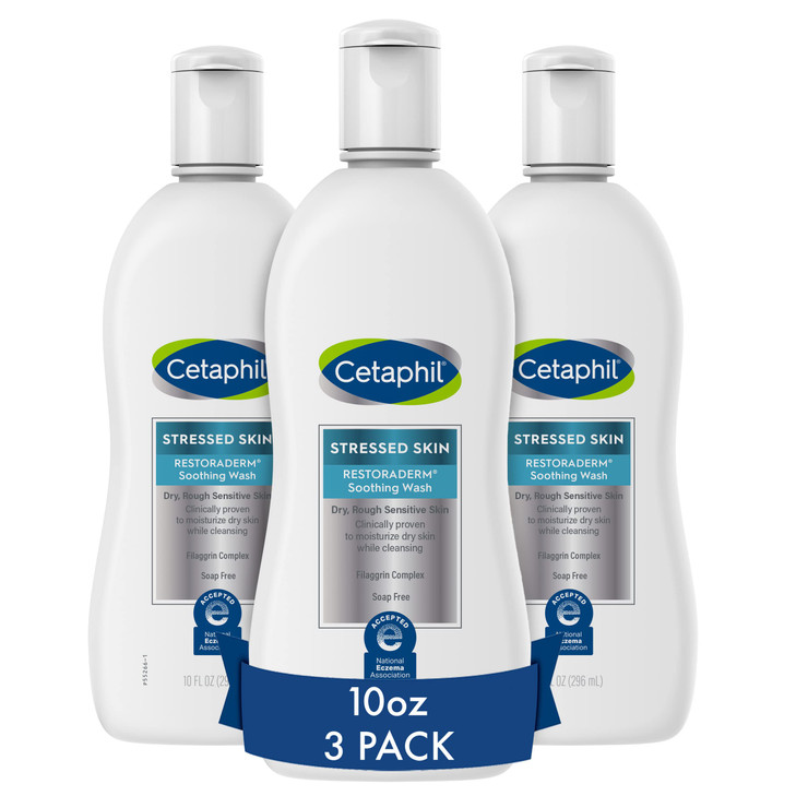 Cetaphil RESTORADERM Soothing Wash 10 floz Pack of 3 Soothes Dry Stressed Skin Hypoallergenic Soap Paraben Free National