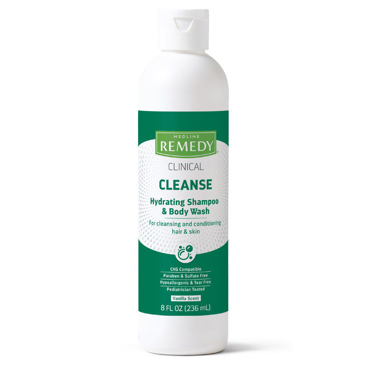 Medline Remedy Clinical Hydrating Shampoo Body Wash 8 fl oz 12 Count Vanilla Scent Cleanser NoRinse Adults Kids Shower O