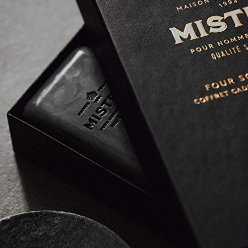 Mistral Mens Luxury Bar Soap for Men Gift Set 4 x 88 oz Grey Lavande Cedarwood Marine Teak Wood Black Amber Moisturizing