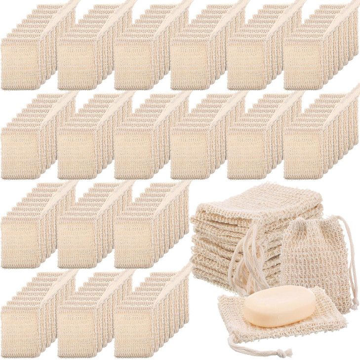 Rtteri 200 Pcs Soap Exfoliating Bag Natural Sisal Soap Pouch Saver Body Shower Bar Mesh Body Net with Drawstring for Foa