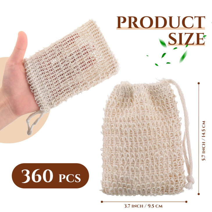 Rtteri 200 Pcs Soap Exfoliating Bag Natural Sisal Soap Pouch Saver Body Shower Bar Mesh Body Net with Drawstring for Foa