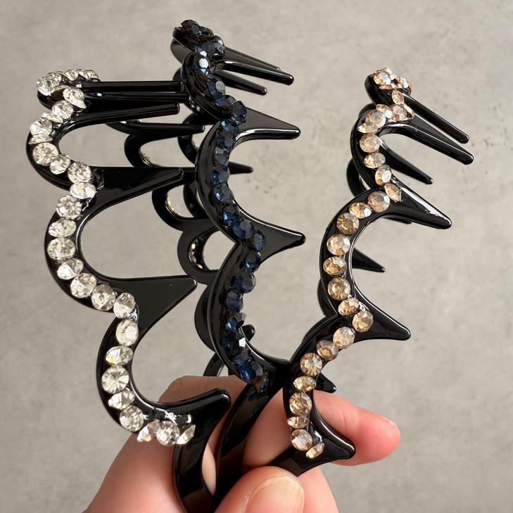 LONEEDY Wave Rhinestone and Crystal Teeth Comb Headbands For Women, Non-slip Hard Headbands (Color+Blue+Pink) online at globaldelivered