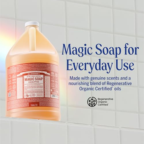 Dr Bronners PureCastile Magic Soap Liquid Eucalyptus 1 Gallon Made with Regenerative Organic Certified Oils 18in1 Uses F