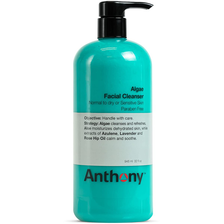 Anthony Algae Facial Cleanser 32 Fl Oz Algae Aloe Vera Azulene Lavender Rose Hip Oil for Cleansing Refreshing Moisturizi