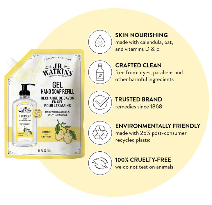 JR Watkins Gel Hand Soap Refill Pouch Scented Liquid Hand Wash for Bathroom or Kitchen USA Made and Cruelty Free 34 fl o