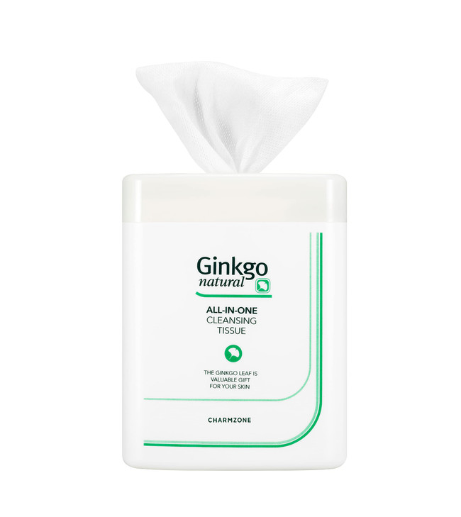 CHARMZONE Ginkgo Natural Cleansing Tissue AllinOne Makeup Remover Moisturizing Face Wipes Gentle Botanical Formula Miner