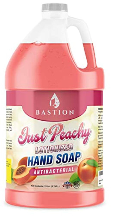 Bastion Hand Soap Antimicrobial Just Peachy Luxurious Lotionized Hand Wash One Gallon 128 Oz Refill Jug Made in The USA