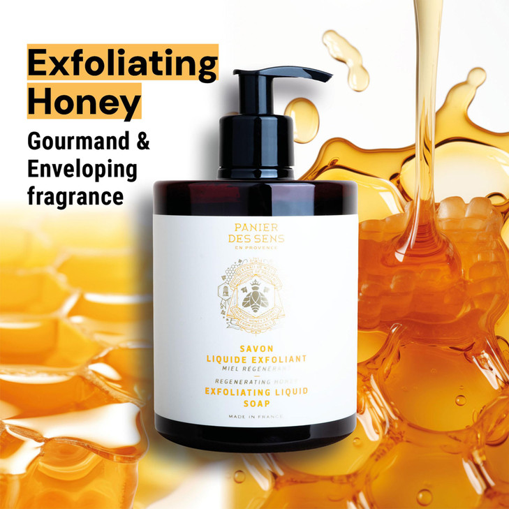 Panier des Sens Moisturizing Liquid Hand Soap Honey Exfoliating Hand Wash French Marseille Soap with Coconut Oil Refilla