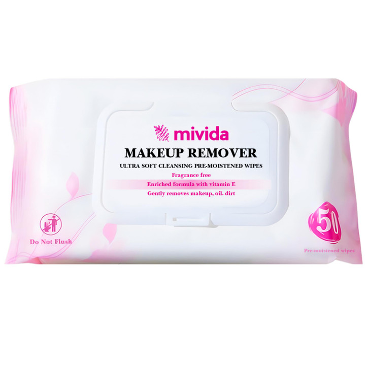Mivida Hypoallergenic Makeup Remover Wipes With Vitamin E Daily Cleansing Facial Towelettes For Sensitive Skin 50 Count