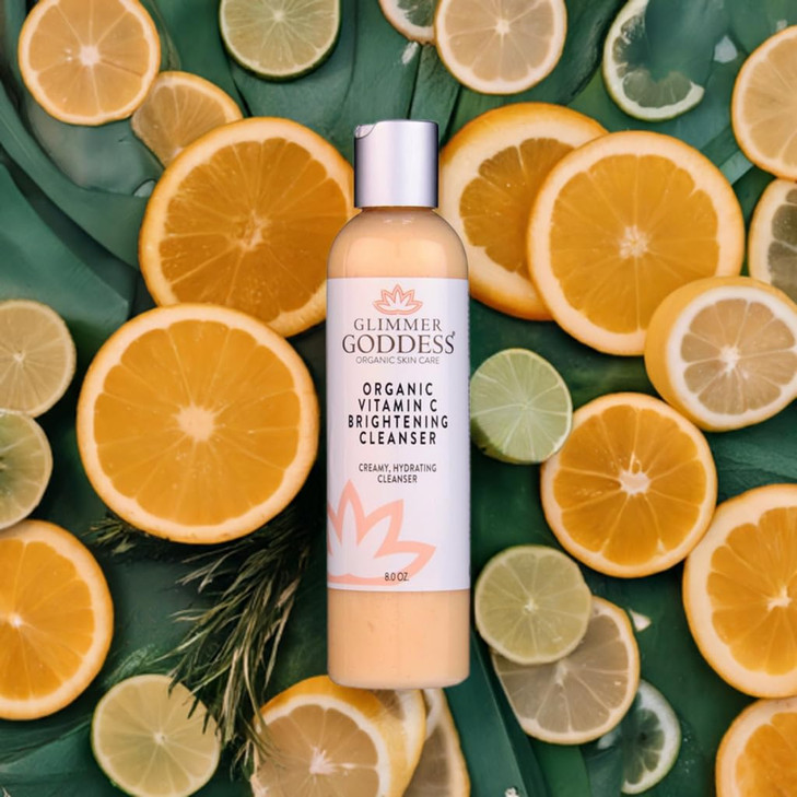 GLIMMER GODDESS Organic Vitamin C Facial Cleanser with Aloe Jojoba Hydrating Refreshing 8 oz