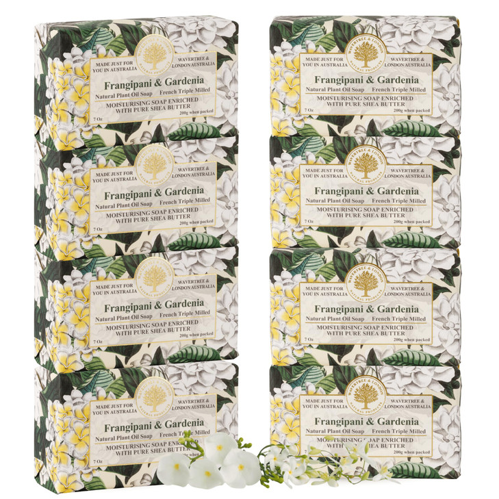 Wavertree London Frangipani and Gardenia Scented Natural Soap 8 Bars 7oz Moisturizing French Triple Milled Soap Bars enr