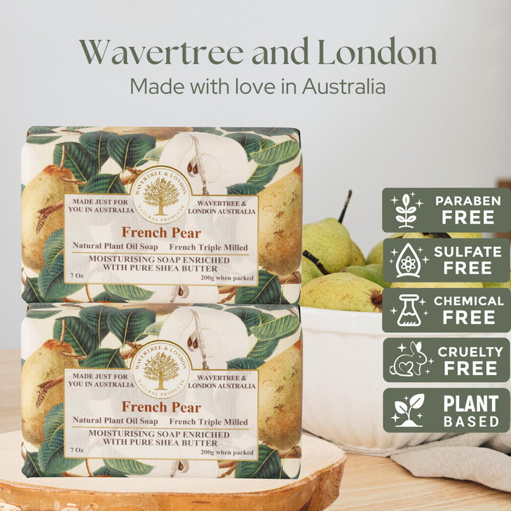 Wavertree London French Pear Scented Natural Soap 2 Bars 7oz Moisturizing French Triple Milled Soap Bars enriched with s