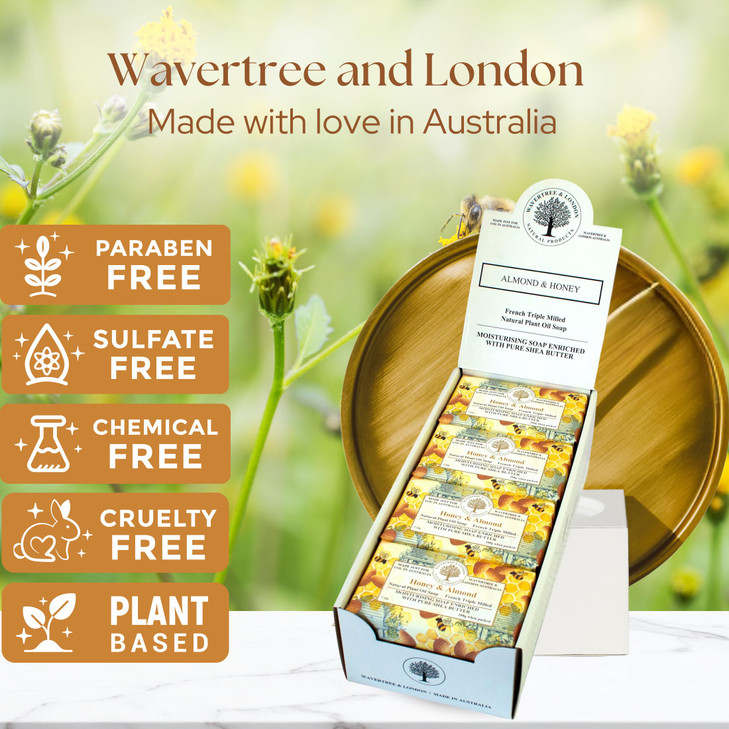 Wavertree London Honey Almond Scented Natural Soap 8 Bars 7oz Moisturizing French Triple Milled Soap Bars enriched with