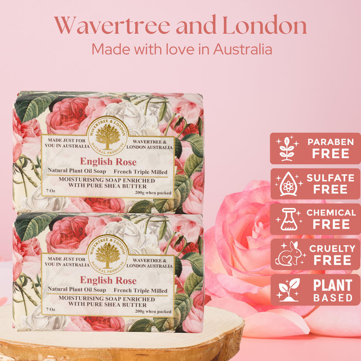 Wavertree London English Rose Scented Natural Soap Bars for Women Men 2 x 7oz Moisturizing TripleMilled Soap Bars Enrich