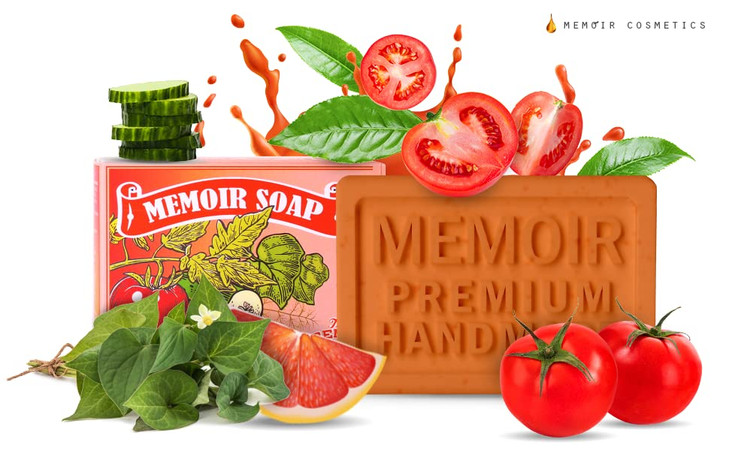 Memoir Natural Acne Treatment Soap for Sensitive Skin Hyaluronic Acid Tomato Cucumber Extract Tea Tree Eucalyptus Oil Ge