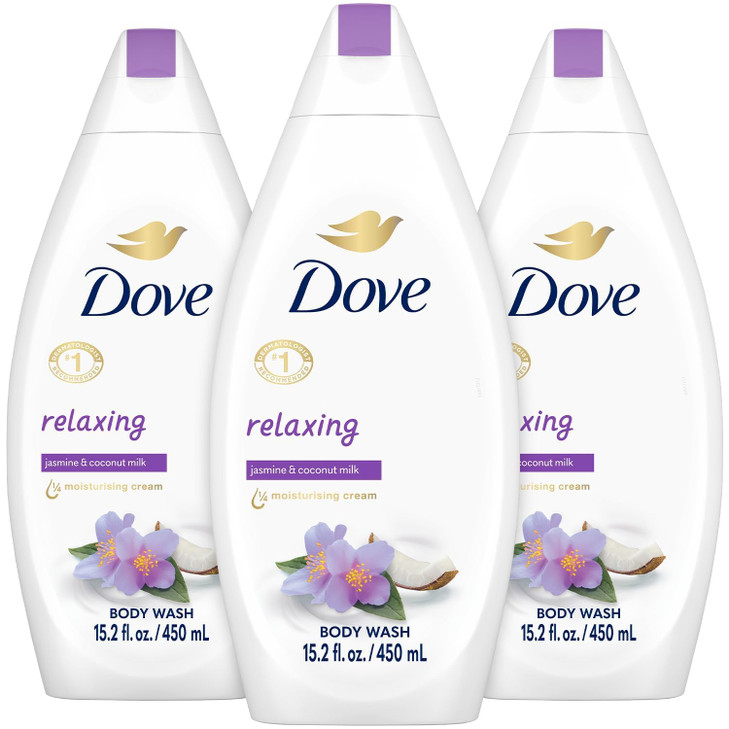 Dove Body Wash Relaxing 3Pack Jasmine Coconut Milk for Softer Smoother Skin 152 Oz Ea
