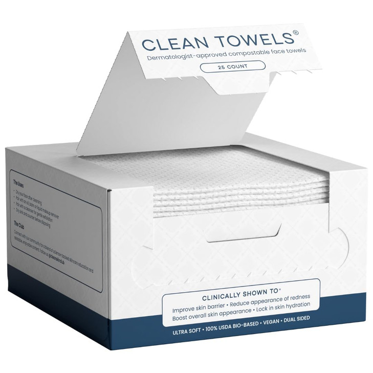 Clean Skin Club Clean Towels 100 USDA Biobased Face Towel Disposable Face Towelette Eczema Association Accepted Makeup R
