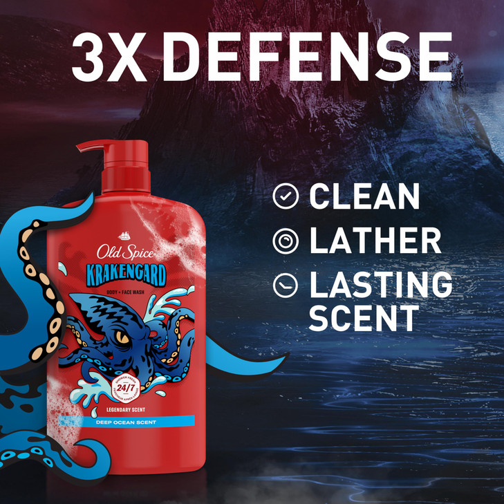Old Spice Cleansing Body Wash for Men 3X Defense 247 Shower Fresh with Lasting Scent 2in1 Body Face Wash Krakengard with