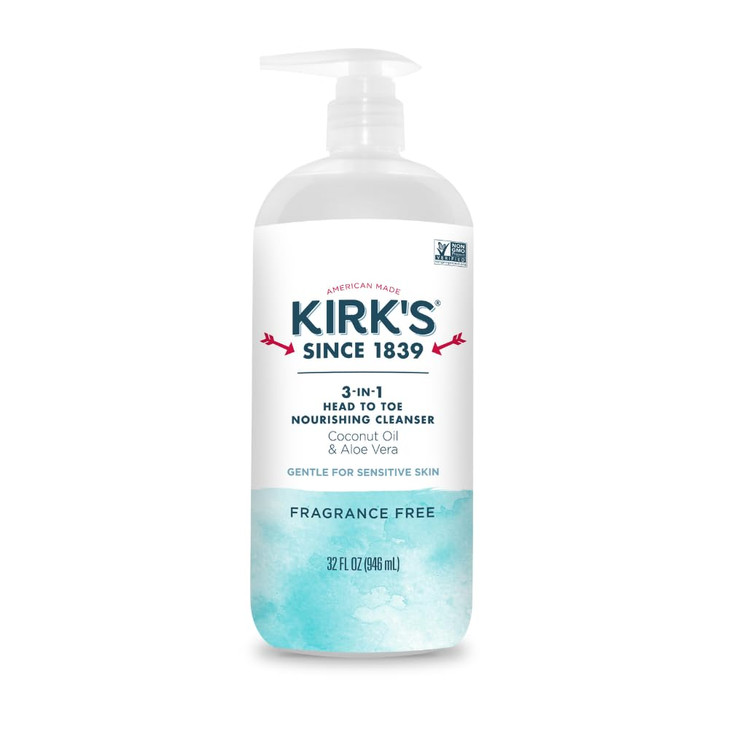 Kirks 3in1 Head to Toe Nourishing Liquid Cleanser for Men Women Children Premium Coconut Oil Aloe Vera Non GMO Vegan Fra