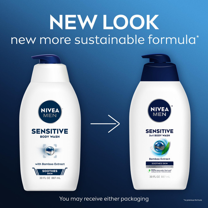 NIVEA MEN Sensitive Body Wash with Bamboo Extract Moisturizing Body Wash for Sensitive Skin Soap Free Shower Gel for Men